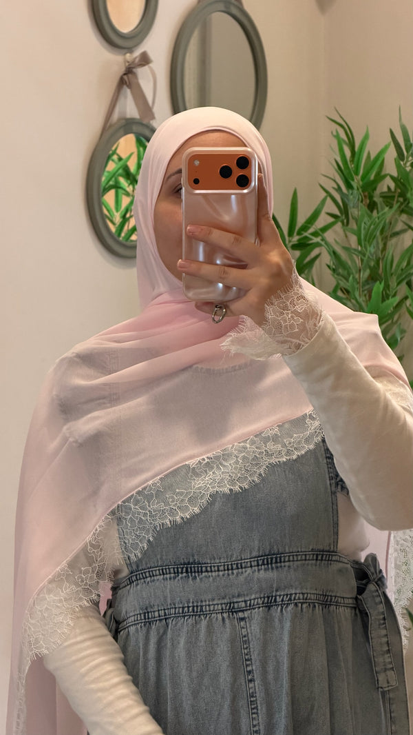 Candy pink lace edge scarf