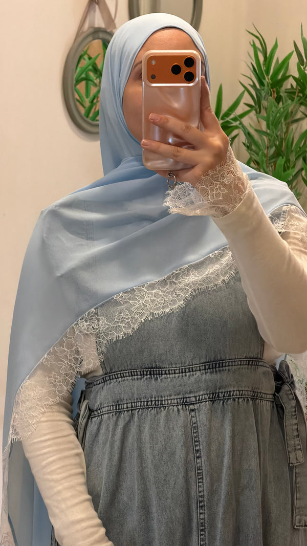 Baby blue lace edge scarf