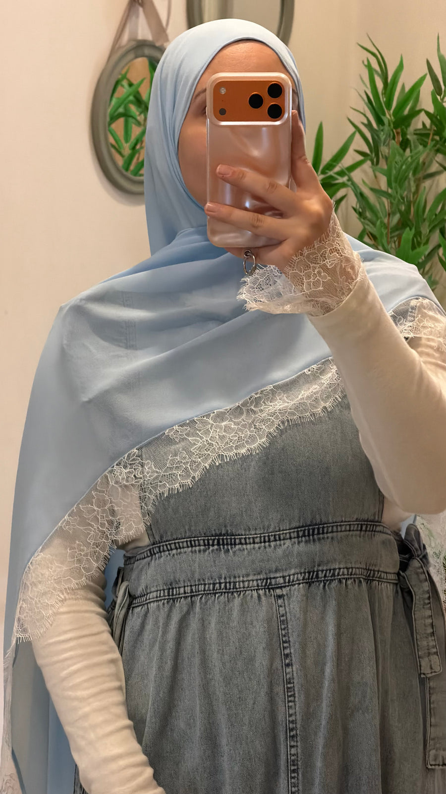 Baby blue lace edge scarf